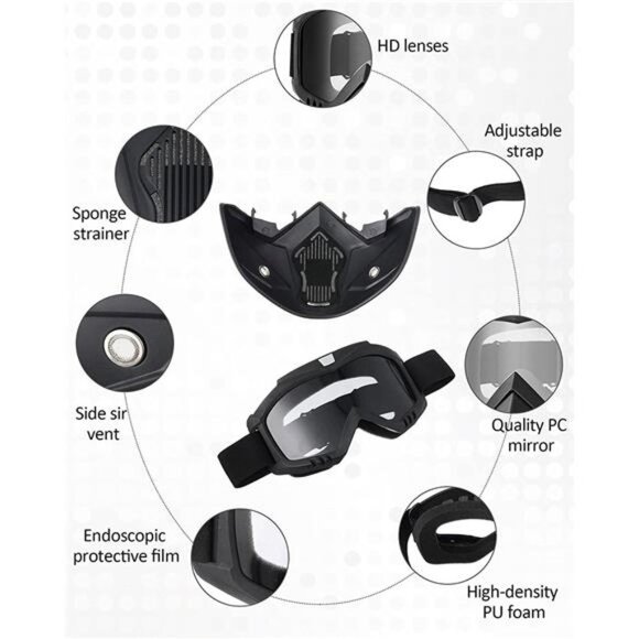 2 Pieces Motorcycle Goggles Helmet Riding Goggles Glasses With Face Cover - Picture 3 of 7